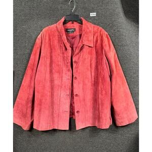 Margaret Godfrey Button Up Leather Jacket Womens Size 24 Coral Lined Classic